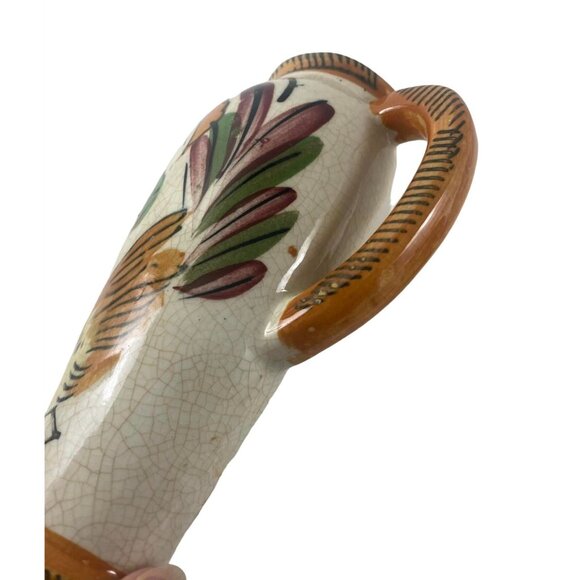 Vintage Japan Wall Vase Hand-Painted Ceramic Pitcher With Rooster & Floral - Picture 2 of 5